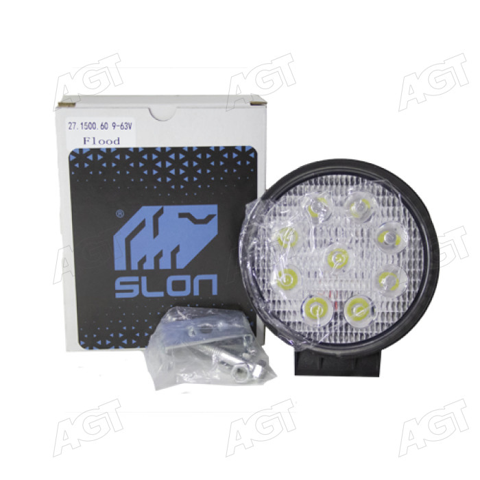 Фара LED круглая 27W, 9 ламп, 118х125x40 мм, широкий - дальний свет (точечный) луч (SLON) Фара LED круглая 27W, 9 ламп, 118х125x40 мм, широкий - дальний свет (точечный) луч (SLON)