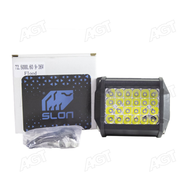 Фара LED прямоугольная 72W, 24 лампы, 95х75х98 мм, широкий (рассеянный ближний свет (поток) луч (SLON) Фара LED прямоугольная 72W, 24 лампы, 95х75х98 мм, широкий (рассеянный ближний свет (поток) луч (SLON)