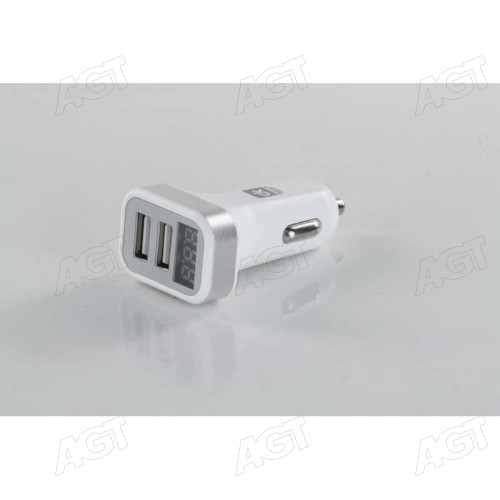 Автомобільний зарядний пристрій 2USB (12 / 24V - 5V 2,4A), LED Display, біле <ДК>