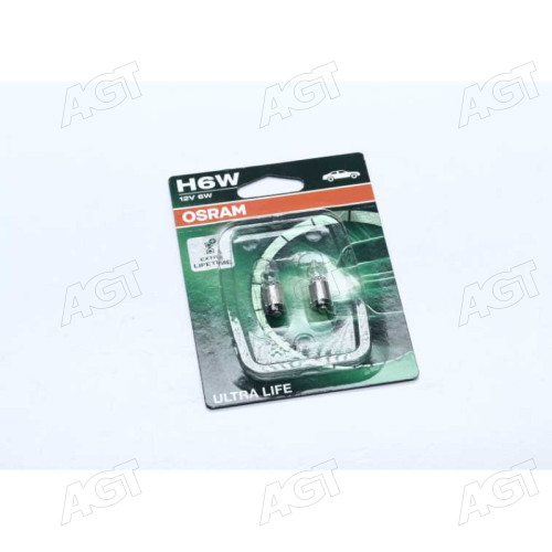 Лампа вспомогательного освещения H6W 12V 6W BAX9s Ultra Life (Blister 2шт) (производство OSRAM)