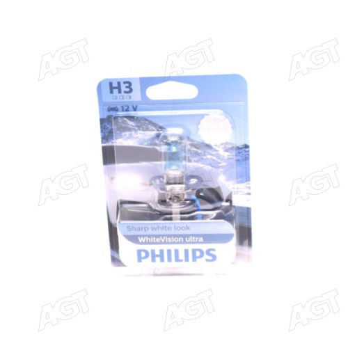Лампа розжарювання H3 WhiteVision ultra 12V 55W P14,5s (+60) (3900K) 1шт. blister (вир-во Philips)