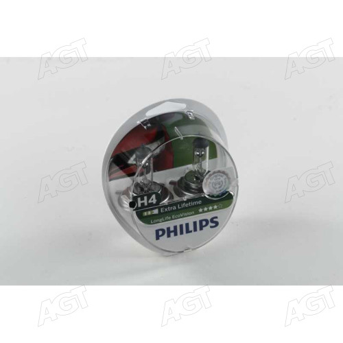 Лампа розжарювання H4 12V 60/55W P43t-38 LongerLife Ecovision 2шт (вир-во Philips)