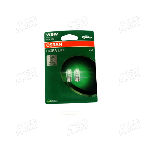 Лампа розжарювання W5W 12V 5W W2,1x9,5d Ultra Life (компл.) есо-упаковка (вир-во OSRAM)